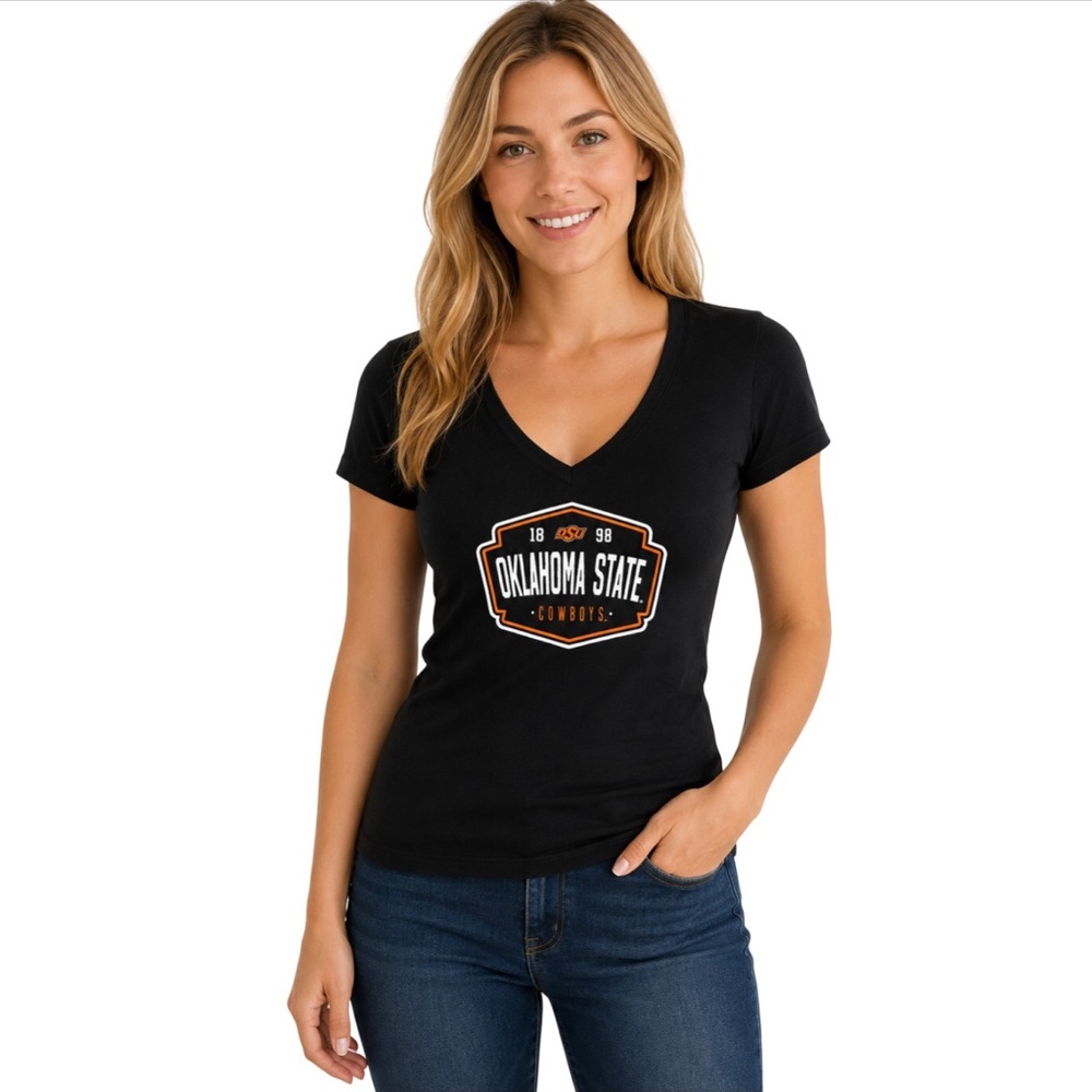 Oklahoma State Cowboys Womens T Shirt Size Large Black Lightweight V Neck New